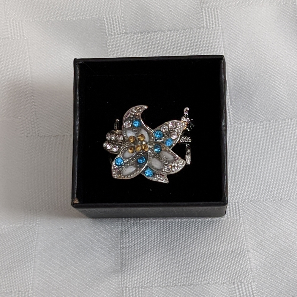 Aquamarine and Fire Opal Flower Ring